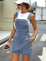 Denim Dress with Slash Pockets and Single Breasted Button