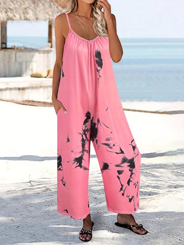 Boho Loose Tie Dye Cami Jumpsuit Wide Leg Romper