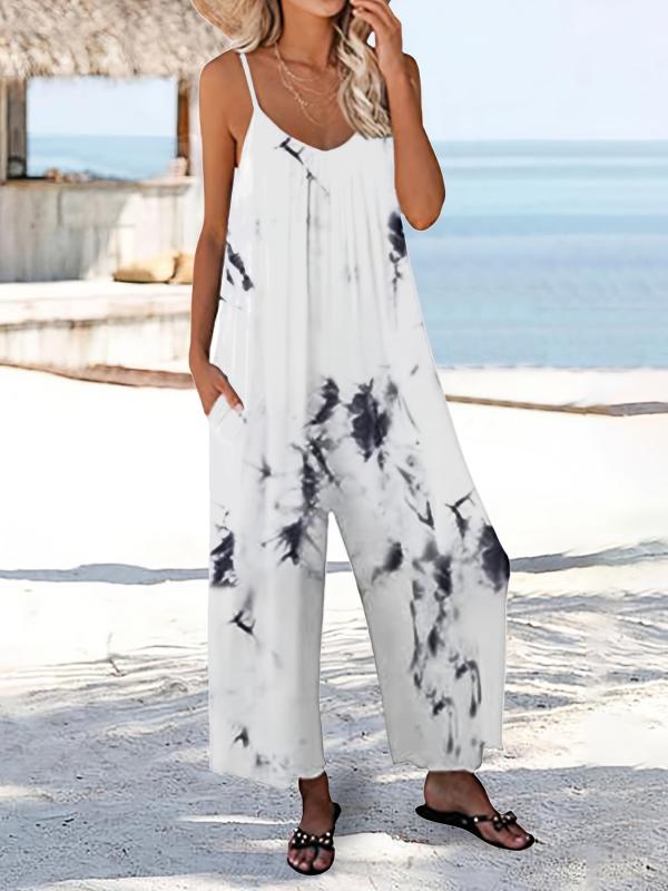 Boho Loose Tie Dye Cami Jumpsuit Wide Leg Romper