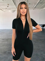 Sexy Short Sleeve Half Zip Bodycon Jumpsuit