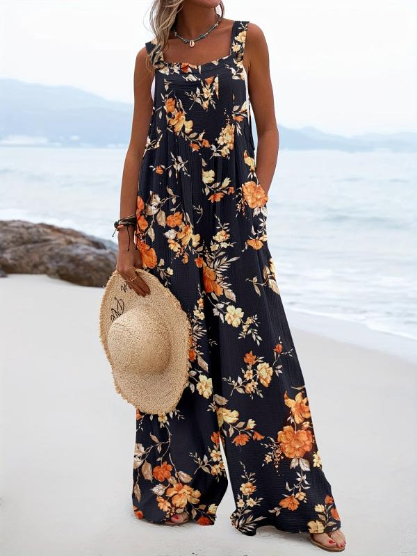Hippie Patchwork Ethnic Print Jumpsuit Sleeveless Wide Leg