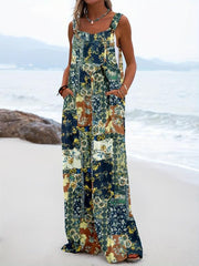 Hippie Patchwork Ethnic Print Jumpsuit Sleeveless Wide Leg