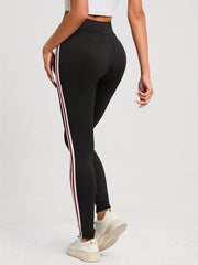Striped High Waist Leggings Casual Slim Long Length