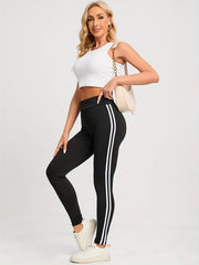 Striped High Waist Leggings Casual Slim Long Length