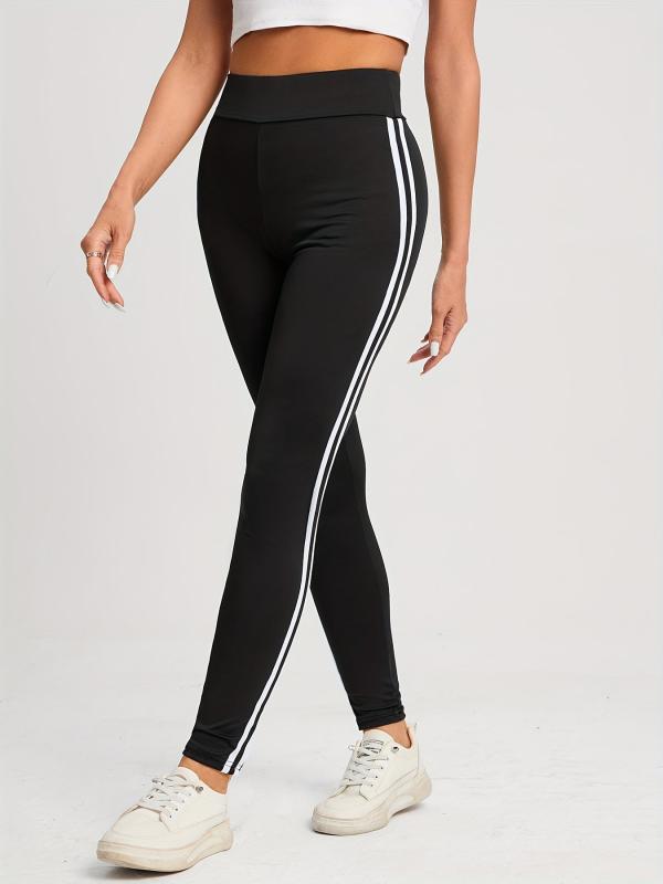 Striped High Waist Leggings Casual Slim Long Length
