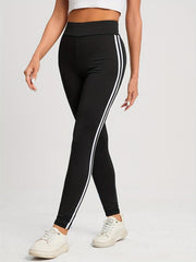 Striped High Waist Leggings Casual Slim Long Length