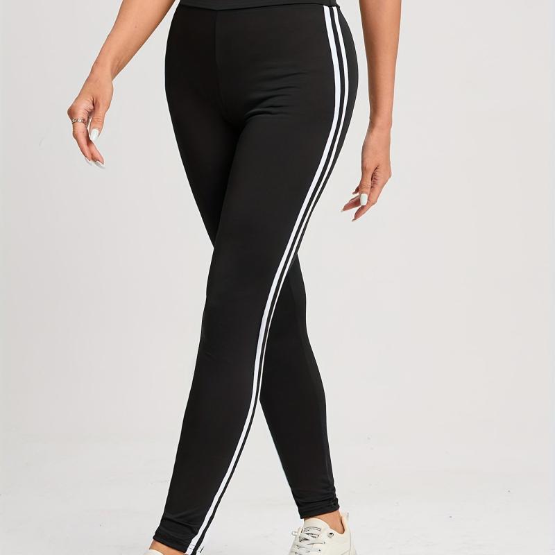 Striped High Waist Leggings Casual Slim Long Length