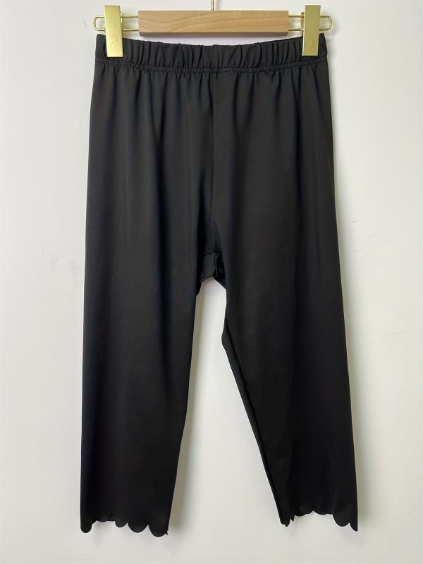 Scallop Trim Skinny Capris Leggings Spring Summer Women's Clothing