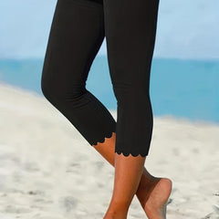 Scallop Trim Skinny Capris Leggings Spring Summer Women's Clothing