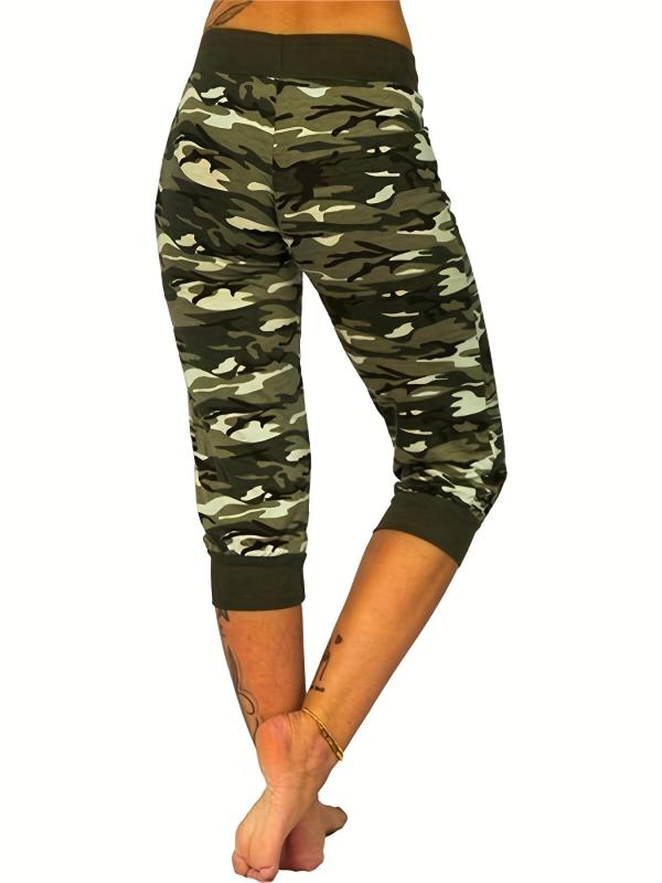 Camo Print Drawstring Leggings Casual Slim Summer Random Printing Leggings