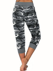 Camo Print Drawstring Leggings Casual Slim Summer Random Printing Leggings