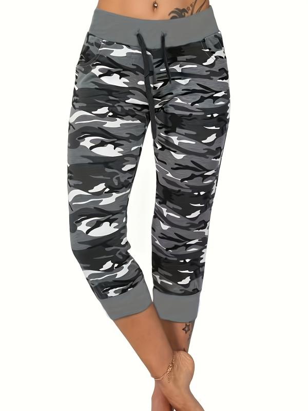 Camo Print Drawstring Leggings Casual Slim Summer Random Printing Leggings