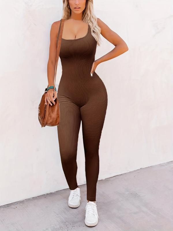 Scoop Neck Bodycon Jumpsuit Sleeveless Workout Jumpsuit