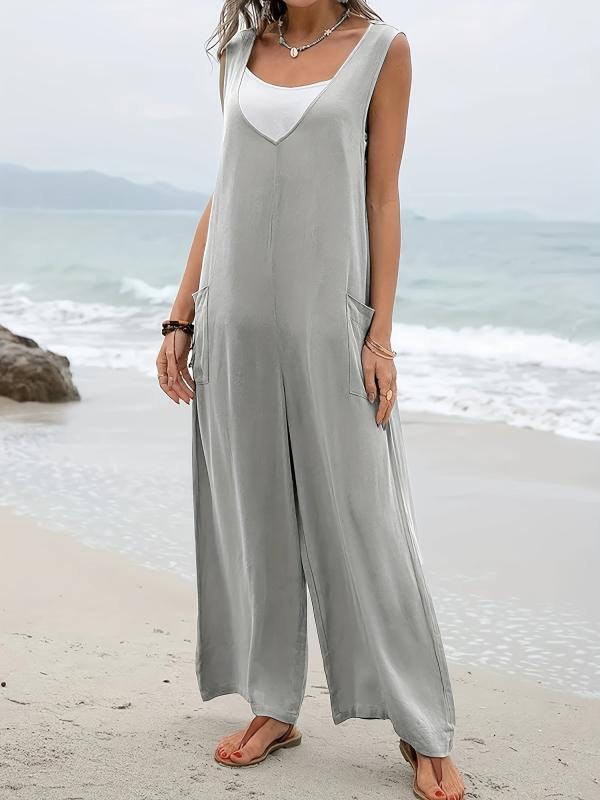 Casual Loose Tank Jumpsuit with Pockets for Women