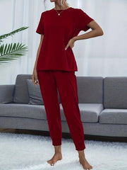 Casual Tie dye Pantsuits Two piece Set Short Sleeve Tops & Drawstring Loose Pan