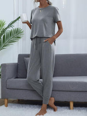 Casual Tie dye Pantsuits Two piece Set Short Sleeve Tops & Drawstring Loose Pan