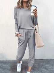 Casual Sporty 2pcs Set Long Sleeve Top & High Waist Pants