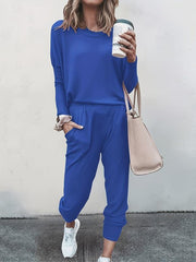 Casual Sporty 2pcs Set Long Sleeve Top & High Waist Pants