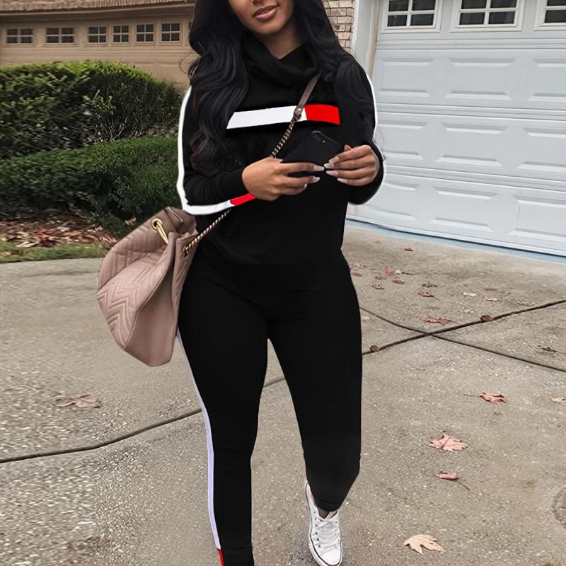 Striped Graphic Tracksuit Turtleneck Shirt & Sweatpants