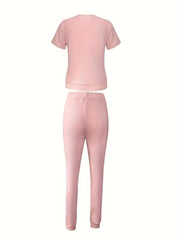 Casual Two piece Set Short Sleeve T shirt & Side Striped Pants