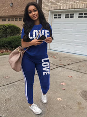 Casual Two piece Set Short Sleeve T shirt & Side Striped Pants