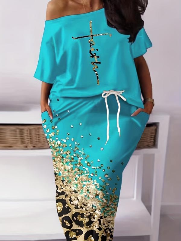 Camouflage Two Piece Skirt Set Short Sleeve T shirt & Drawstring Skirt