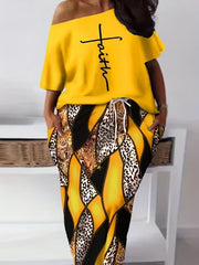 Camouflage Two Piece Skirt Set Short Sleeve T shirt & Drawstring Skirt