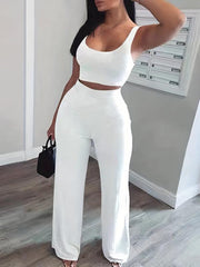 Casual Workout 2 Pieces Set Tank Top & Wide Leg Pants Women's Clothing