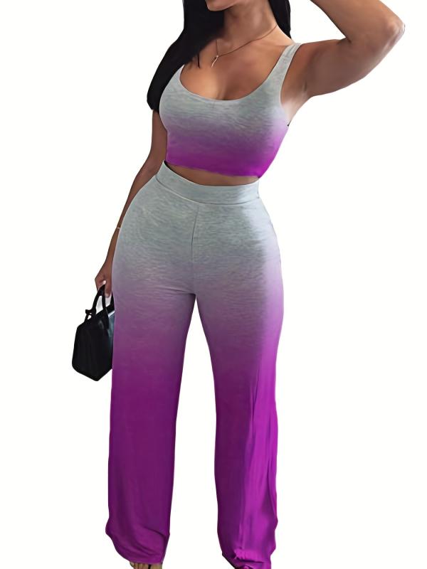 Casual Workout 2 Pieces Set Tank Top & Wide Leg Pants Women's Clothing