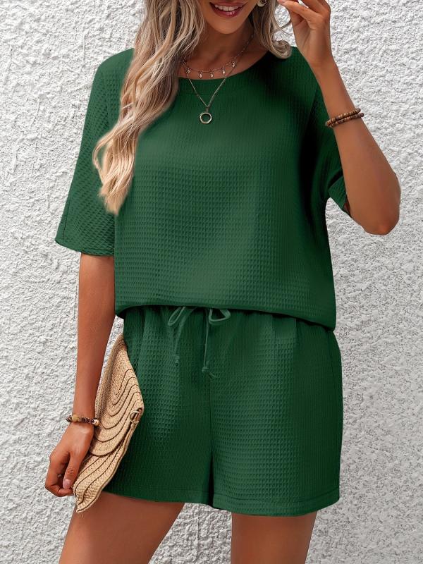 Waffle Two Pc Set Crew Neck Tee & Shorts