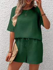 Waffle Two Pc Set Crew Neck Tee & Shorts