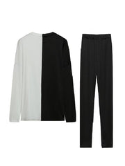 Casual 2pcs Set Block Top & High Waist Pants Women's Clothing