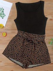 Tank Top & Dalmatian Print Shorts Set Women's Outfit