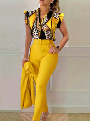 Leopard Print Colorblock Two piece Set