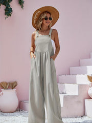 Wide Leg Overall Jumpsuit Casual Button Front Suspender Jumpsuit