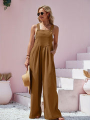 Wide Leg Overall Jumpsuit Casual Button Front Suspender Jumpsuit