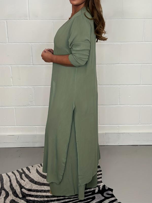 Longline Split Top & Elastic Pants Set