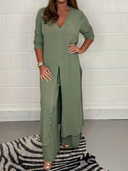 Longline Split Top & Elastic Pants Set