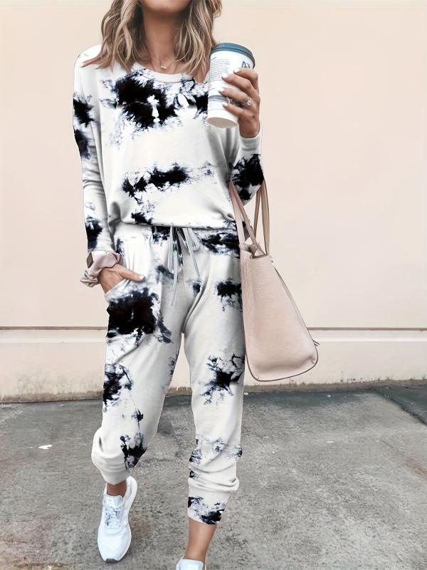Tie Dye Pantsuits Long Sleeve Tops & Pocket Pants Set