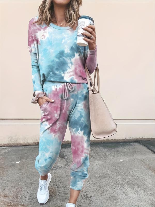 Tie Dye Pantsuits Long Sleeve Tops & Pocket Pants Set