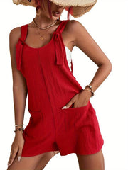 Solid Loose Pocket Romper Casual Every Jumpsuit Women's Clothing