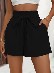 Bowknot Front High Waist Casual Shorts Women's Clothing