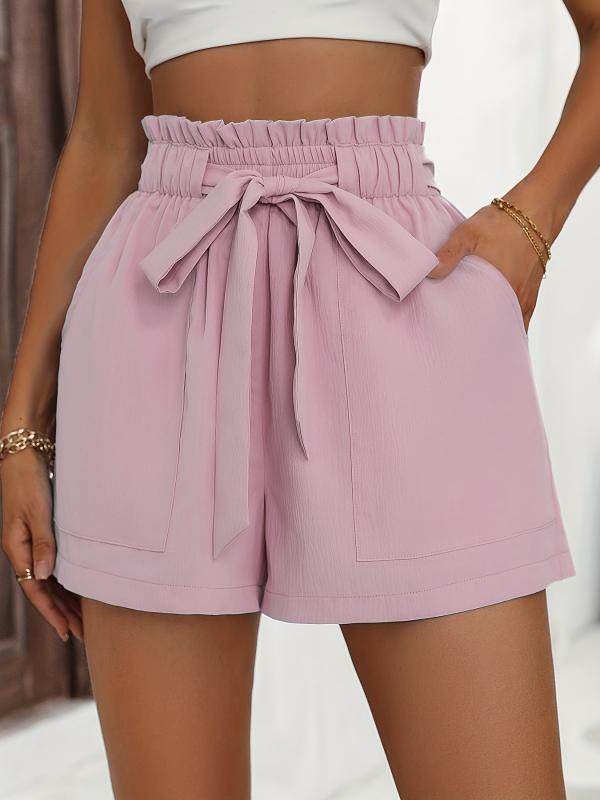 Bowknot Front High Waist Casual Shorts Women's Clothing