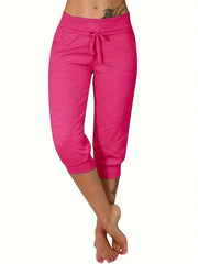Solid Drawstring Capris Pants Summer Women's Clothing