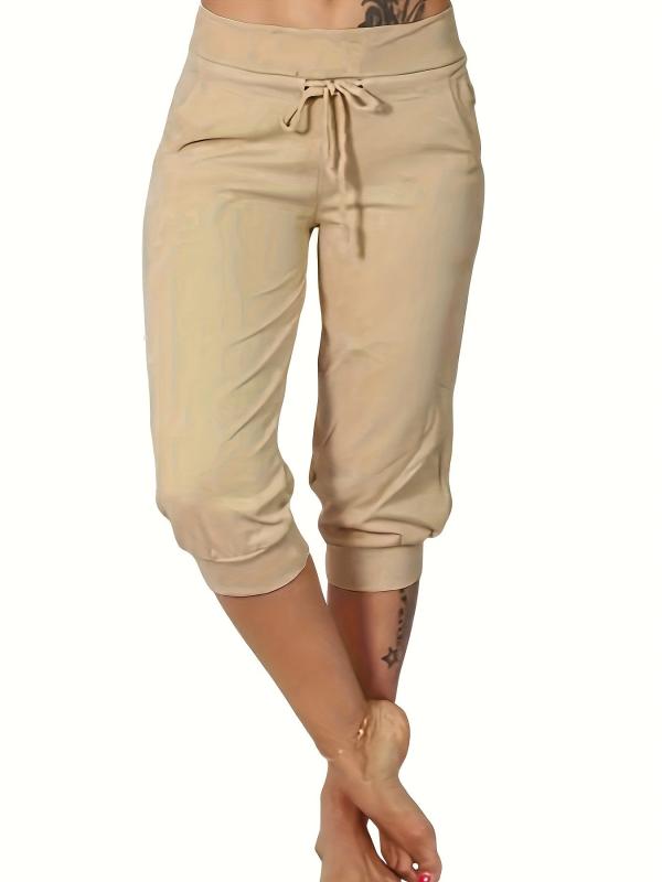 Solid Drawstring Capris Pants Summer Women's Clothing