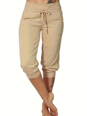 Solid Drawstring Capris Pants Summer Women's Clothing