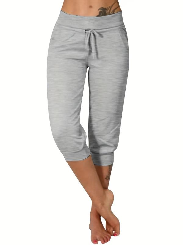 Solid Drawstring Capris Pants Summer Women's Clothing