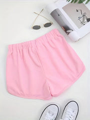Letter Print Drawstring Shorts for Women