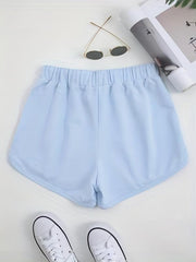 Letter Print Drawstring Shorts for Women