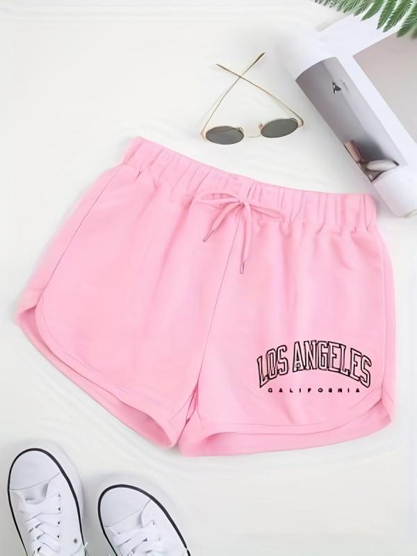 Letter Print Drawstring Shorts for Women